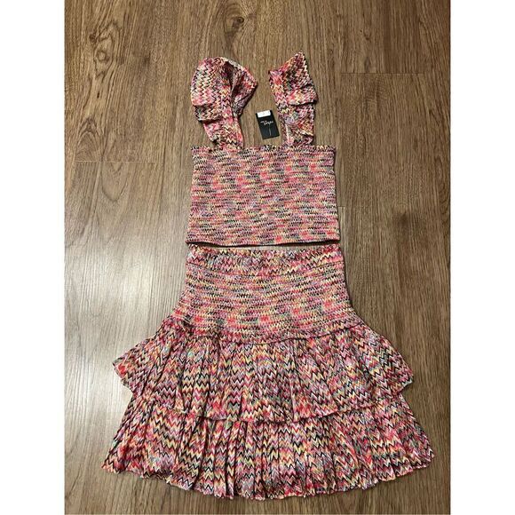 Reset by Jane Flutter CHERIE SMOCKED Top & Smocked Mini Skirt Set Size Small NWT - Picture 5 of 5